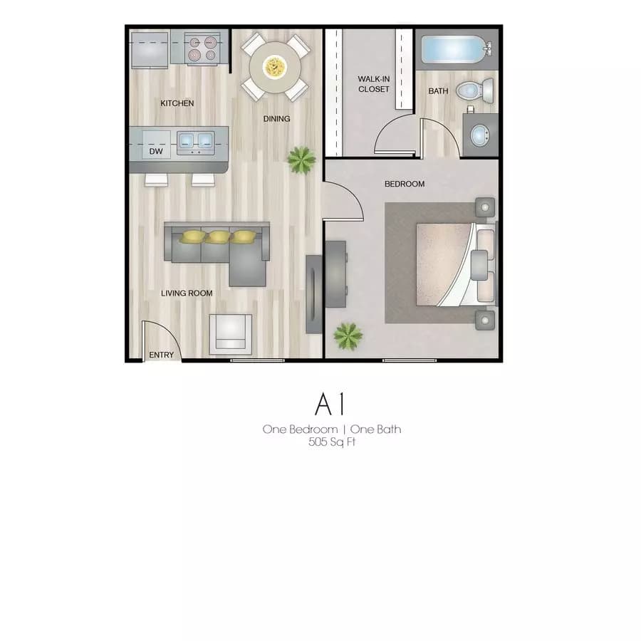 1 Bed • 1 Bath 1816 floor plan