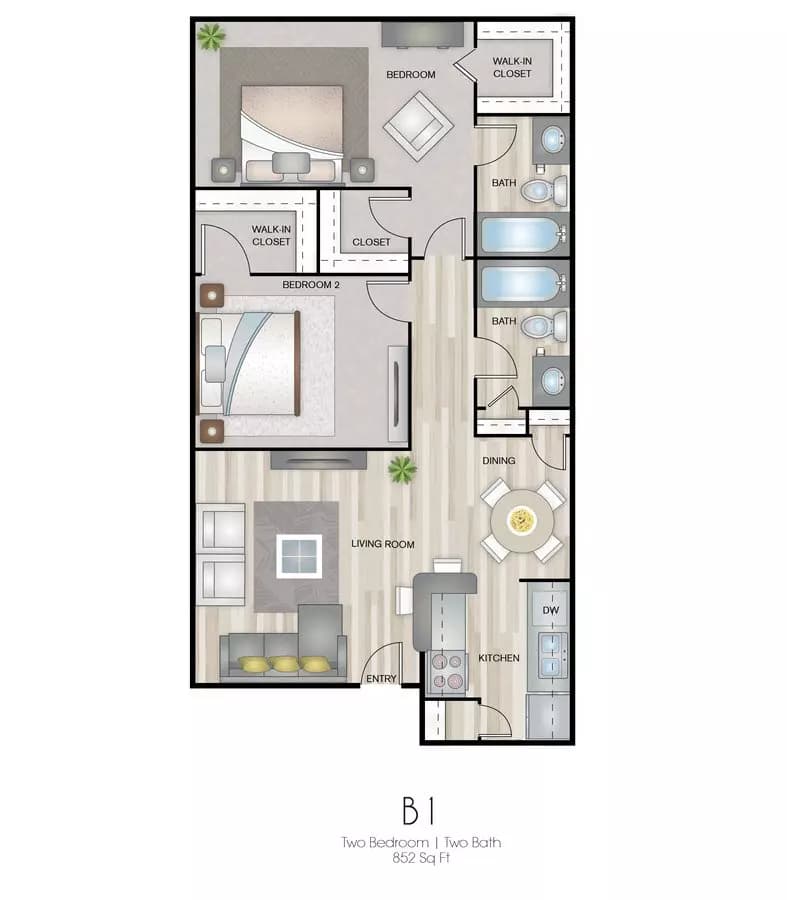 2 Beds • 2 Bath 702 floor plan