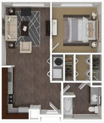 1 Bed • 1 Bath Private floor plan
