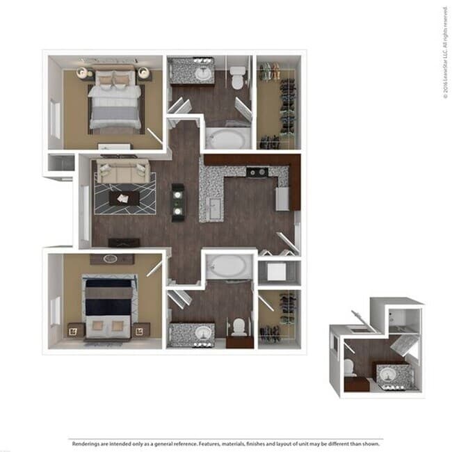 2 Beds • 2 Bath Private floor plan