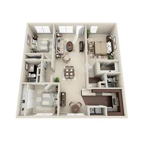 3 Bedroom 2 Bathroom 232 floor plan