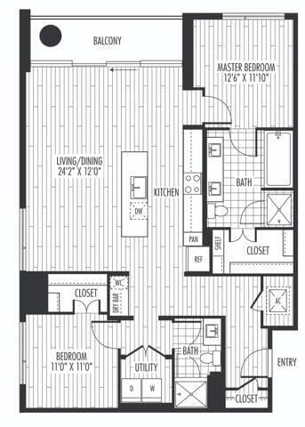 2 Beds • 2 Bath LCDO-3004 floor plan