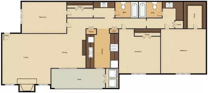 3BR, 2BTH - F 0302 floor plan