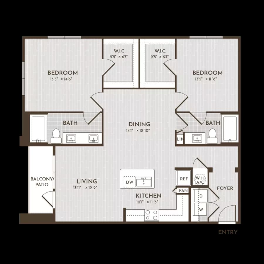 2BR 2BA (1227 SF) 12301 floor plan
