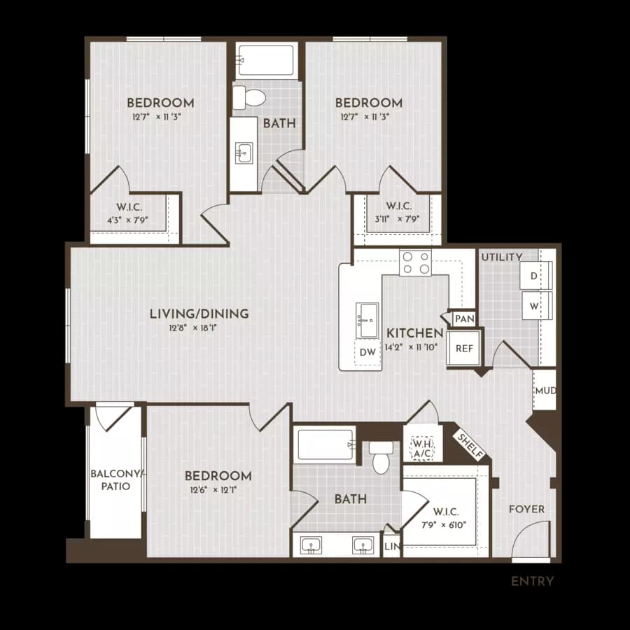 3BR 2BA (1408 SF) 06201 floor plan