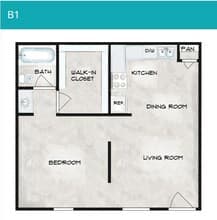 1 Bedroom 1 Bathroom 2510 floor plan