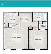 1 Bedroom 1 Bathroom 2601 floor plan