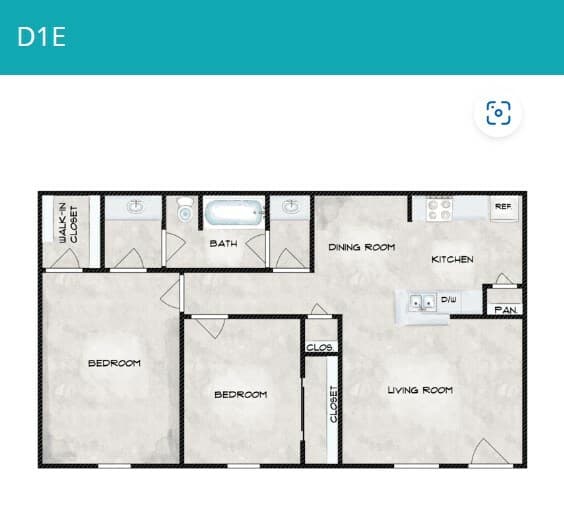 2 Bedroom 1 Bathroom 3111 floor plan