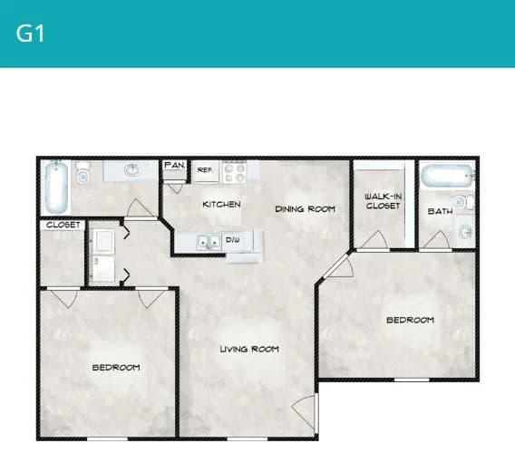 2 Bedroom 2 Bathroom 2701 floor plan
