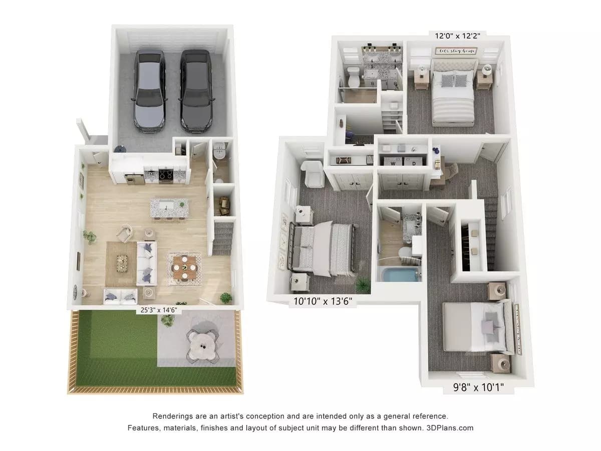3BR/2BA floor plan