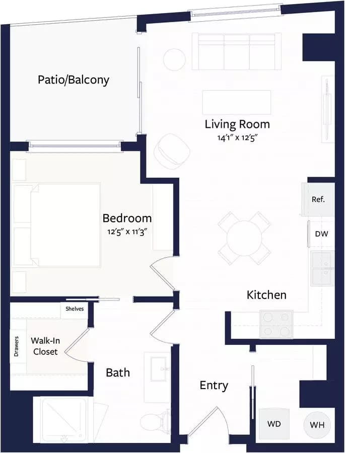 1 Bed • 1 Bath 2008 floor plan