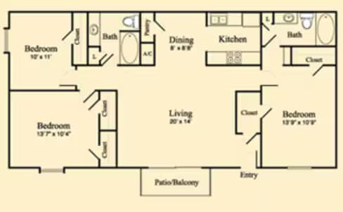 3 Bedroom floor plan