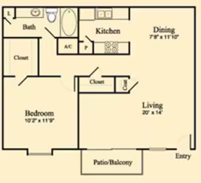 Large 1 Bedroom floor plan