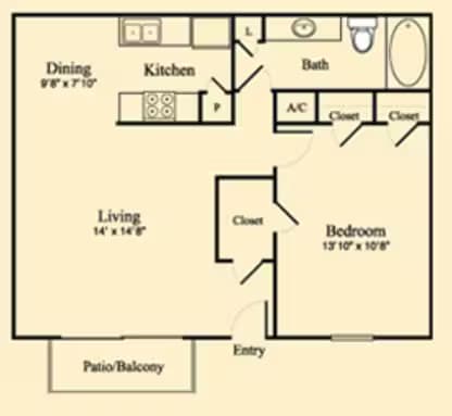 Small 1 Bedroom floor plan