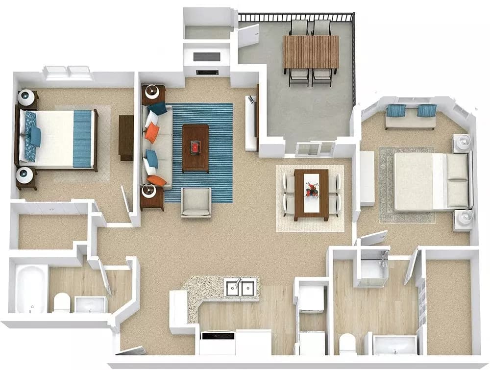 2 Beds • 2 Bath 0632 floor plan