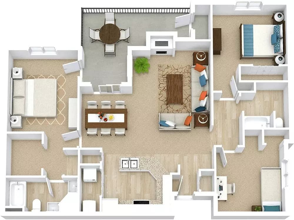 3 Beds • 2 Bath 1220 floor plan