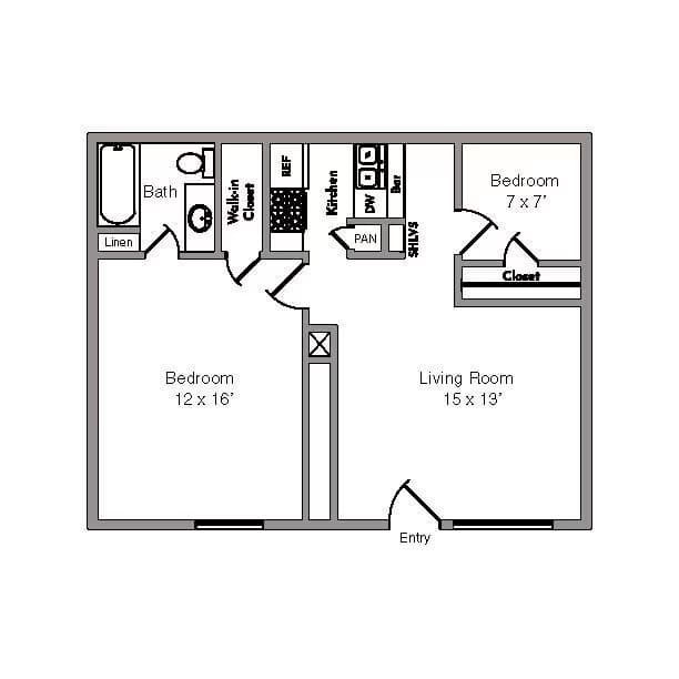 2 Beds • 1 Bath 429 floor plan