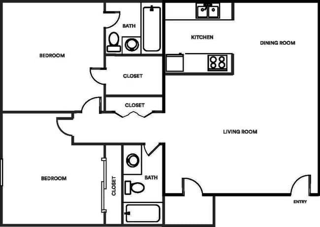 2 Beds • 1 Bath 106B floor plan