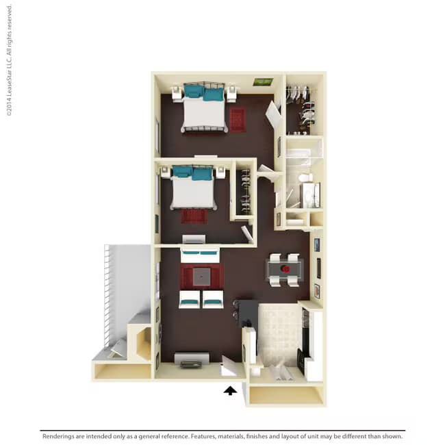 2 Beds • 2 Bath 1208 floor plan