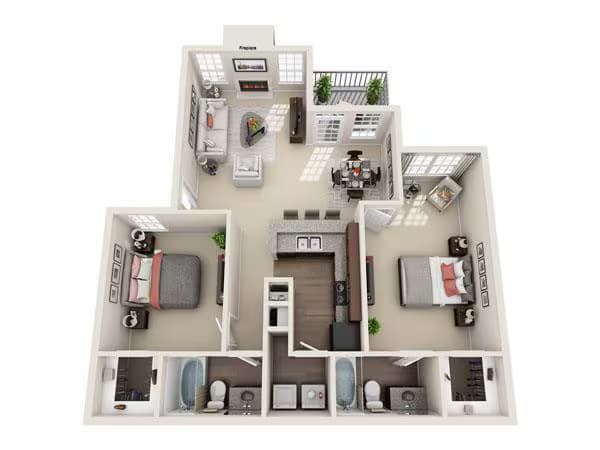 2 Beds • 2 Bath 1602 floor plan
