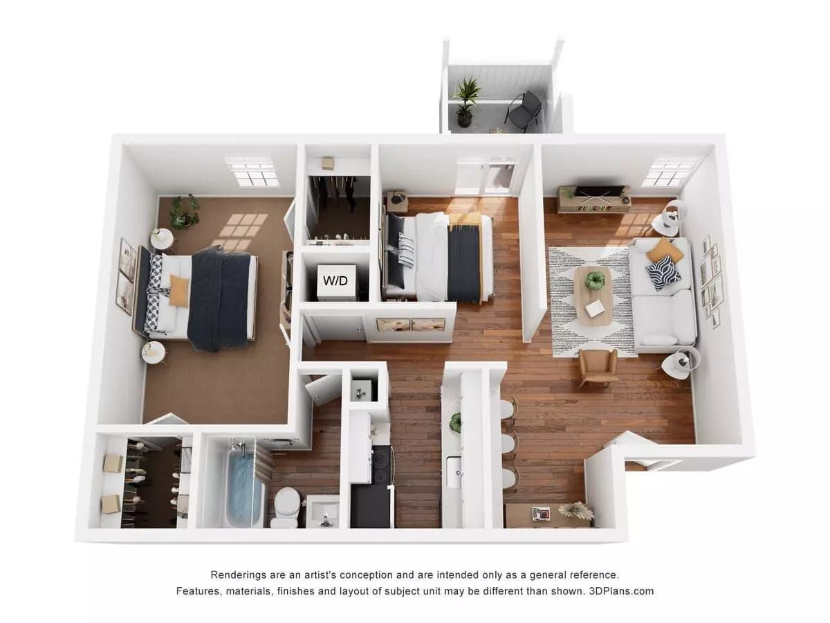 2 Beds • 1 Bath 2407 floor plan