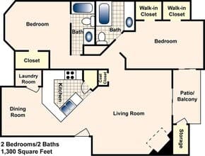 2 Bedroom 2 Bath Flat 5021 floor plan