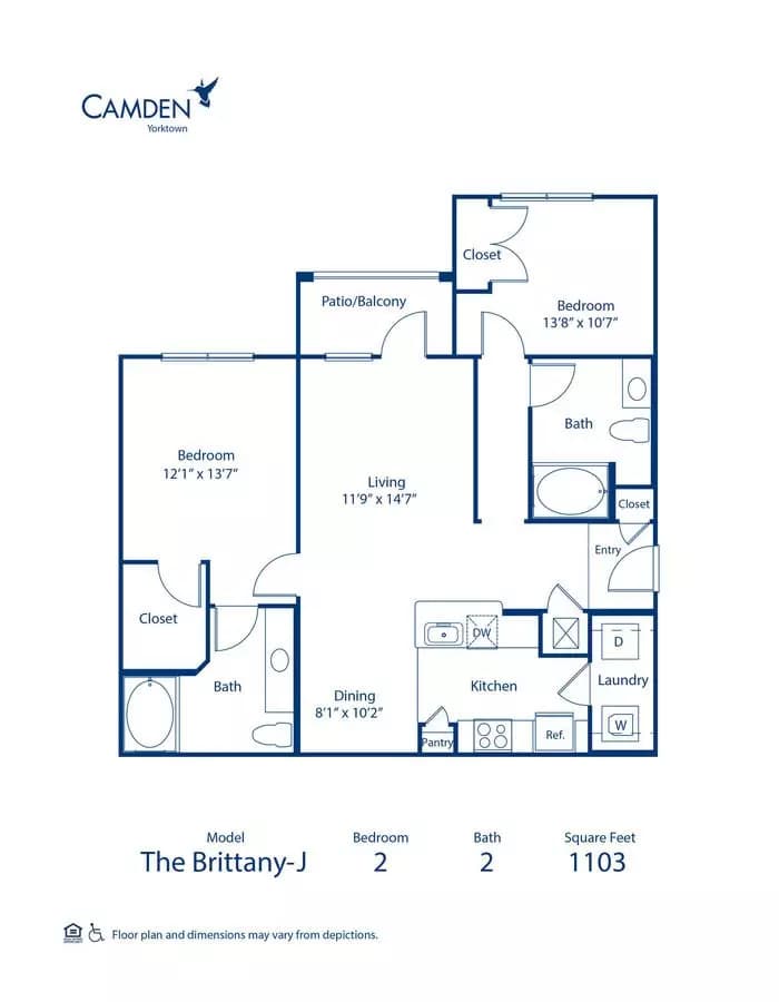2 Beds • 2 Bath 0538 floor plan