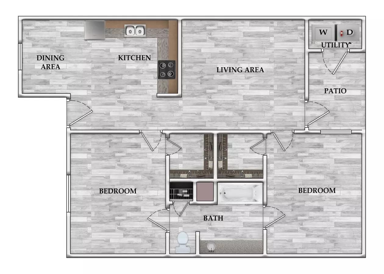 2 Beds • 1 Bath L-0210 floor plan