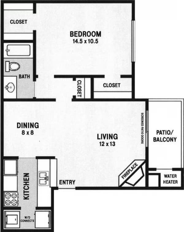 1Bed 1Bath 214 floor plan