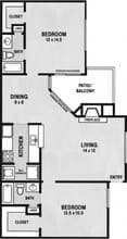 2Bed 2Bath 112 floor plan