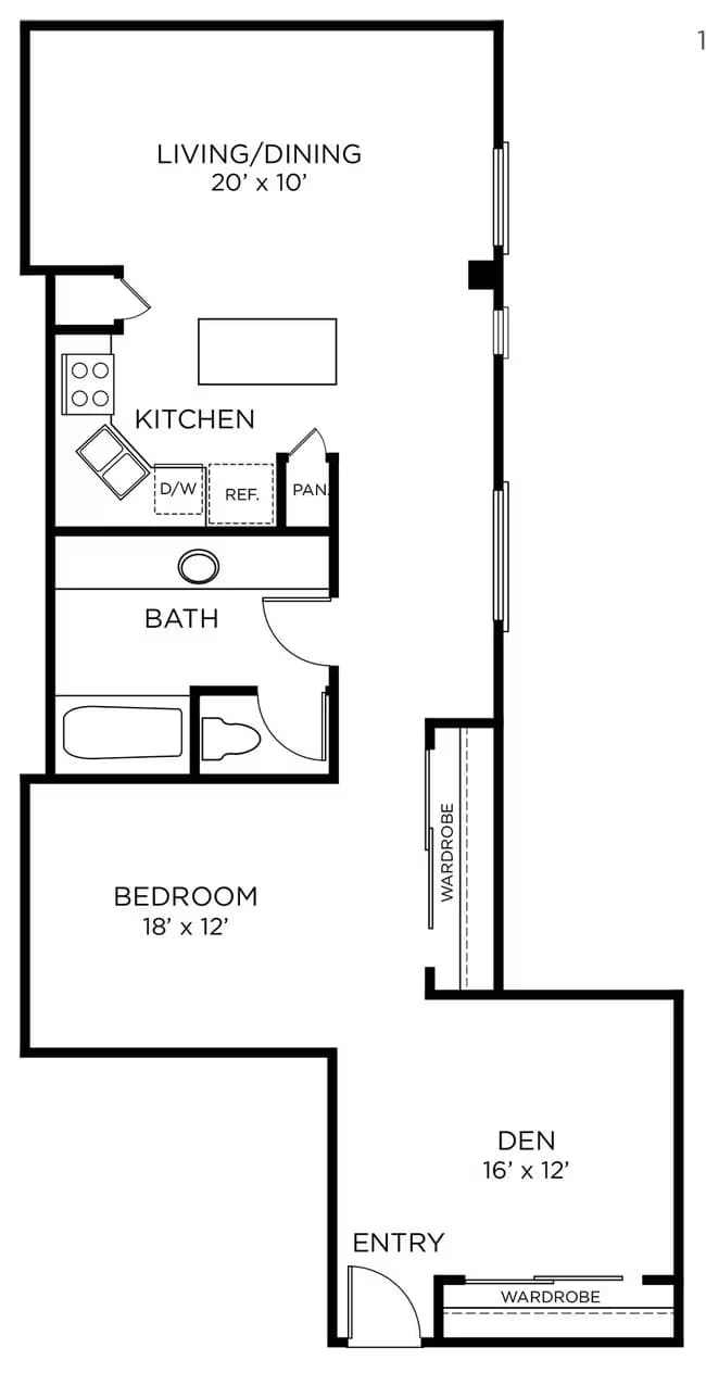 A13 - 1x1 w/Den 0720 floor plan