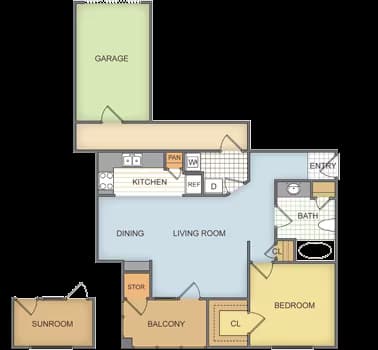 1 Bed • 1 Bath 02215 floor plan