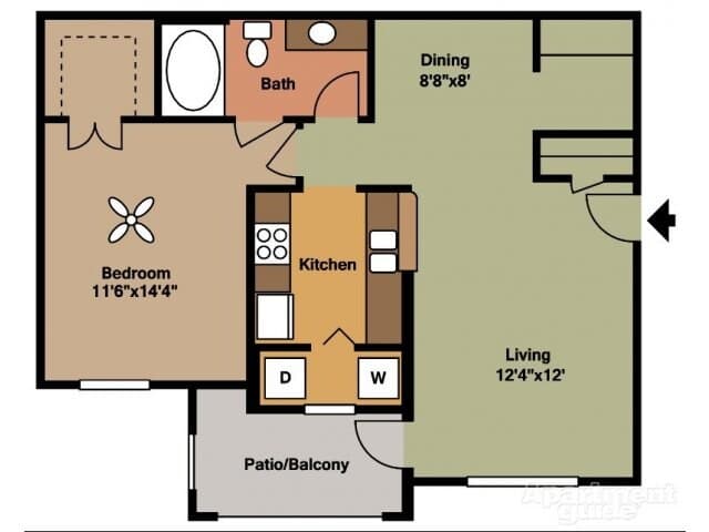 1 Bed • 1 Bath 1334 floor plan