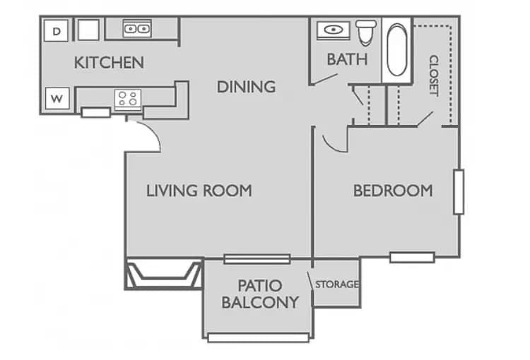 1 Bed 1 Bath 804 floor plan