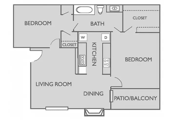 2 Bed 1 Bath 1210 floor plan