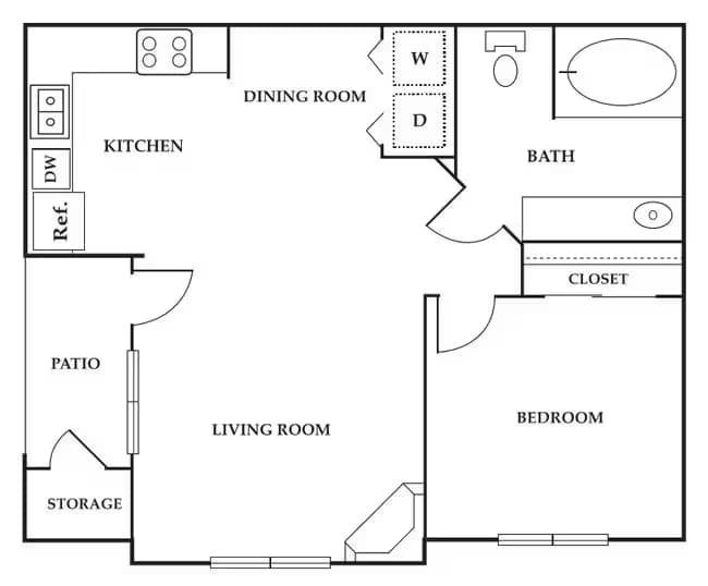 One Bedroom 00-2402 floor plan