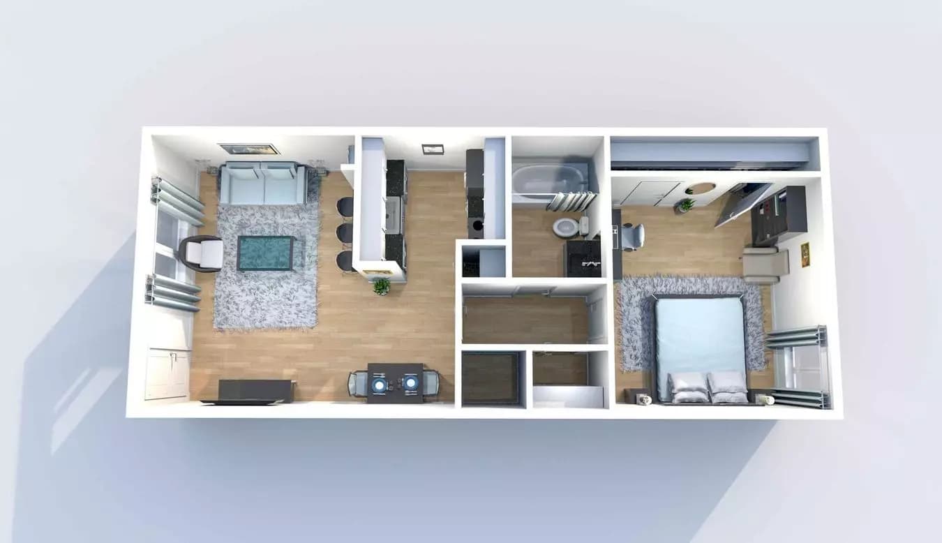 1 Bed • 1 Bath 7-2367-4 floor plan