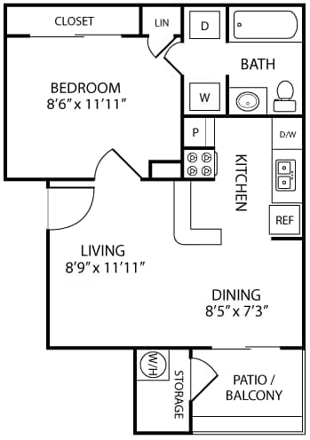 1x1 Deluxe 1018 floor plan