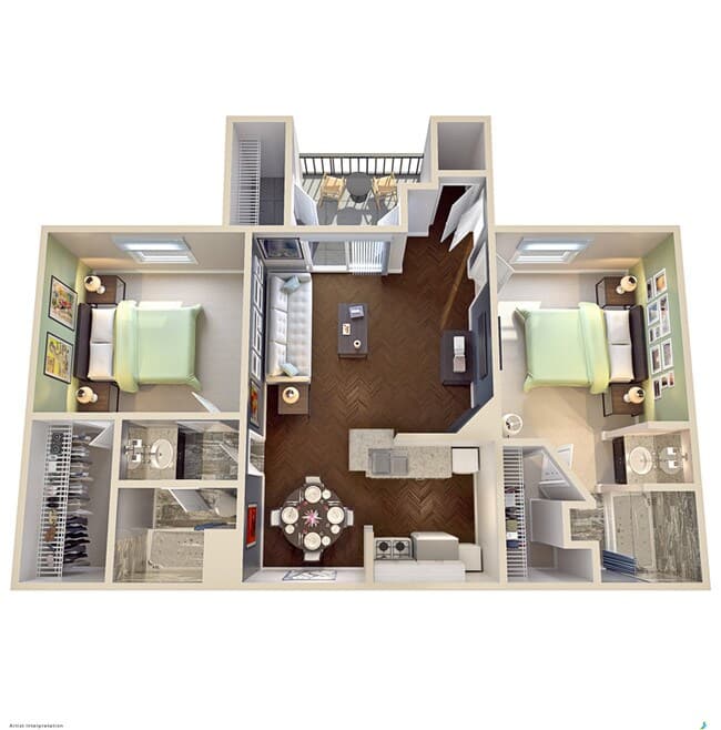 2 Bed 2 Bath 965 SF 0515 floor plan