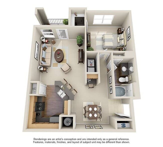 1 Bed • 1 Bath 09106 floor plan