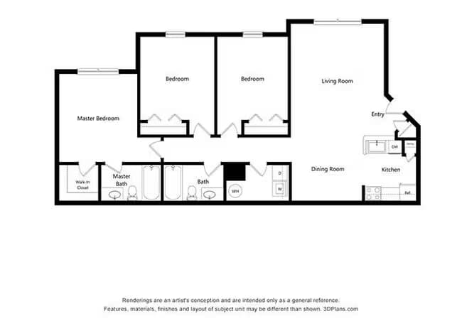 Three Bedroom B 0735 floor plan