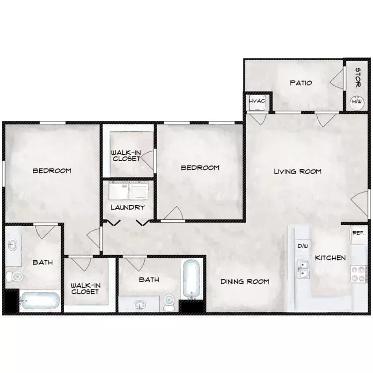 2 Beds • 2 Bath 823 floor plan
