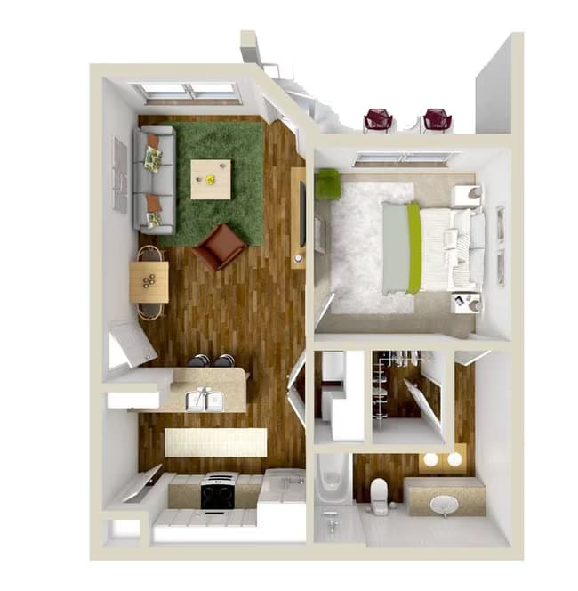 1 Bed • 1 Bath 10201 floor plan
