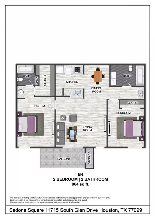 2 Beds • 1 Bath 808-1 floor plan
