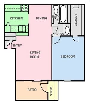 One Bed / One Bath 903 floor plan
