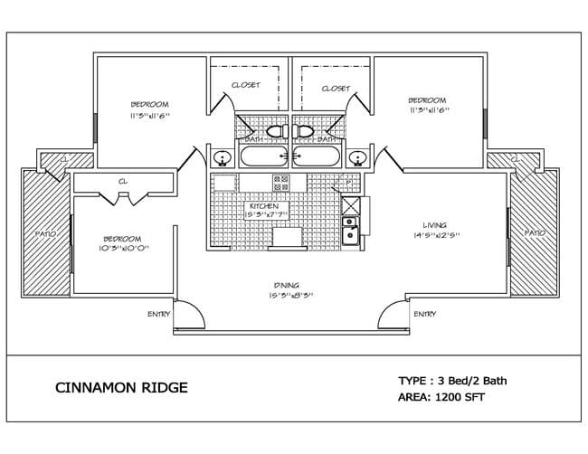 Three Bed / Two Bath 1108 floor plan