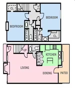 Two Bed / Two and a Half Bath - Townhome 605 floor plan