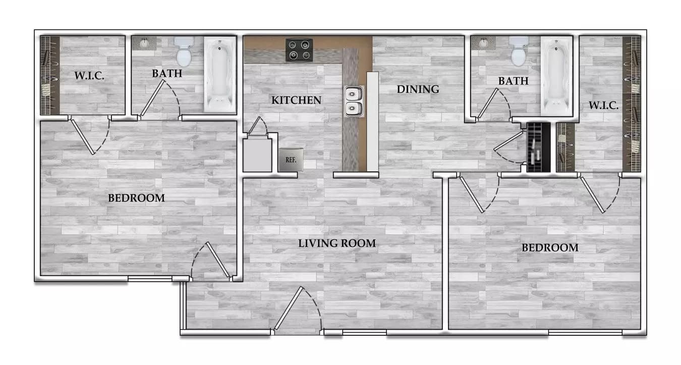 2x2 880 SF 1-0210 floor plan