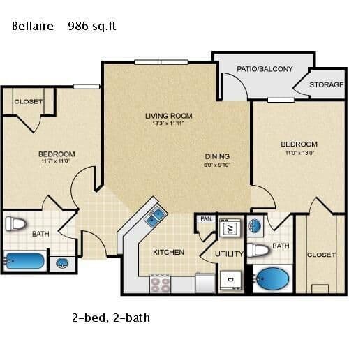 2 Beds • 2 Bath 223 floor plan
