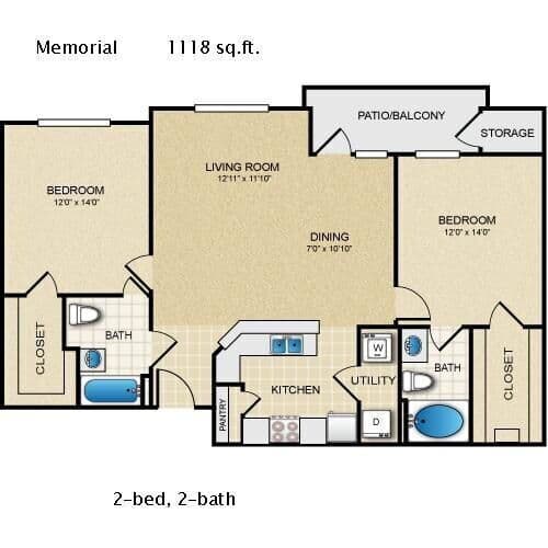 2 Beds • 2 Bath 433 floor plan